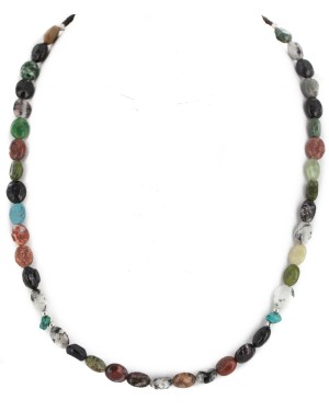 Navajo .925 Sterling Silver Certified Authentic Natural Turquoise Jasper Native American Multicolor Necklace 750203