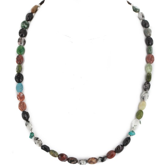 Navajo .925 Sterling Silver Certified Authentic Natural Turquoise Jasper Native American Multicolor Necklace 750203