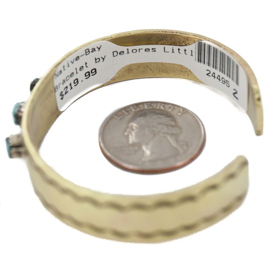 Certified Authentic Navajo Handmade Natural Turquoise Native American Brass Bracelet 24495-2