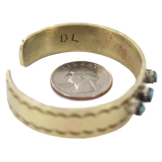 Certified Authentic Navajo Handmade Natural Turquoise Native American Brass Bracelet 24495-2