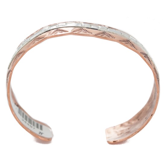 Certified Authentic .925 Sterling Silver Mountain Handmade Navajo Native American Pure Copper Bracelet 24497-4