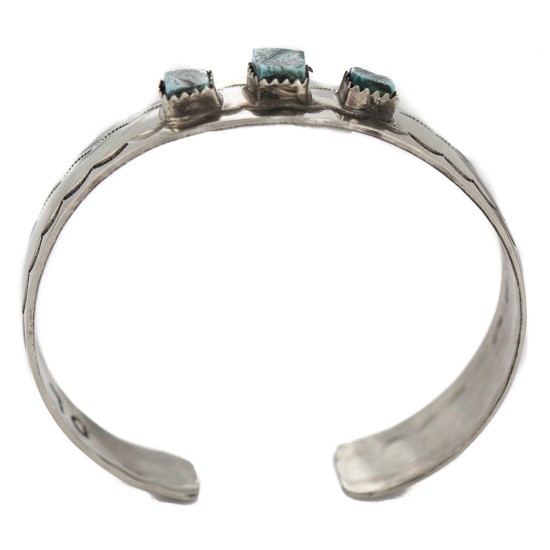 Certified Authentic Navajo Handmade Natural Turquoise Native American Nickel Bracelet 24494-12