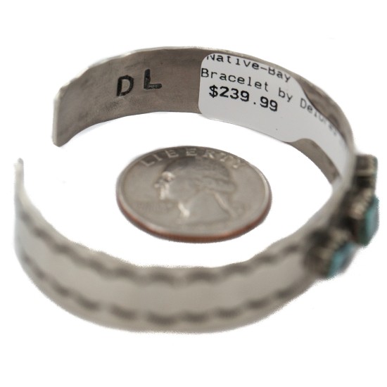 Certified Authentic Navajo Handmade Natural Turquoise Native American Nickel Bracelet 24494-12