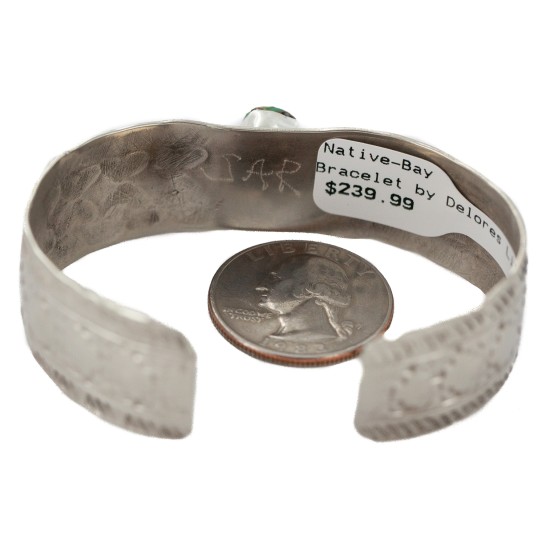 Certified Authentic Navajo Handmade Natural Turquoise Native American Nickel Bracelet 24494-9
