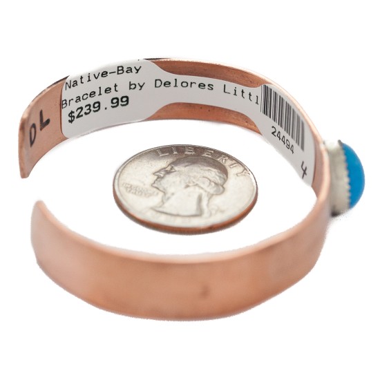 Certified Authentic Handmade Navajo Natural Turquoise Native American Pure Copper Bracelet 24494-4