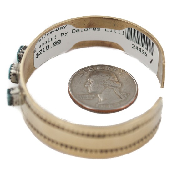 Certified Authentic Handmade Navajo Natural Turquoise Native American Brass Bracelet 24495-1