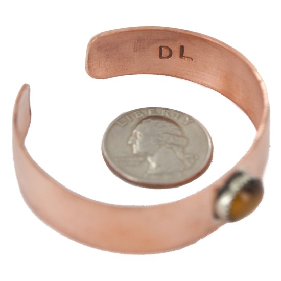 Certified Authentic Navajo Handmade Natural Tigers Eye Native American Pure Copper Bracelet 24494-1