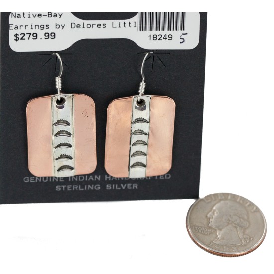 Certified Authentic Handmade .925 Sterling Silver Navajo Native American Pure Copper Dangle Earrings 18249-5
