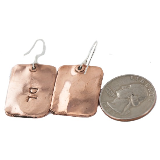 Certified Authentic Horse Head Handmade .925 Sterling Silver Navajo Native American Pure Copper Dangle Earrings 18249-6