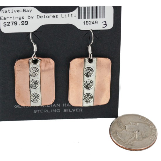 Certified Authentic Maze .925 Sterling Silver Handmade Navajo Native American Pure Copper Dangle Earrings 18249-3