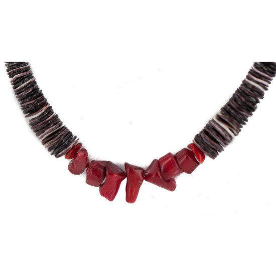 Navajo .925 Sterling Silver Certified Authentic Natural Graduated Heishi Coral Native American Necklace 750205-3