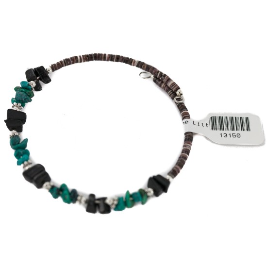 Navajo Certified Authentic Natural Turquoise Heishi Black Onyx Native American Adjustable Wrap Bracelet 13150