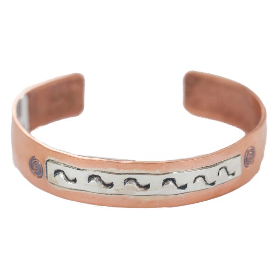 Certified Authentic .925 Sterling Silver Handmade Navajo Native American Pure Copper Bracelet 24497-12
