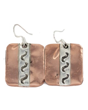 Certified Authentic .925 Sterling Silver Handmade Navajo Native American Pure Copper Dangle Earrings 18249-4