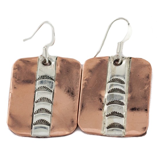 Certified Authentic Handmade .925 Sterling Silver Navajo Native American Pure Copper Dangle Earrings 18249-5