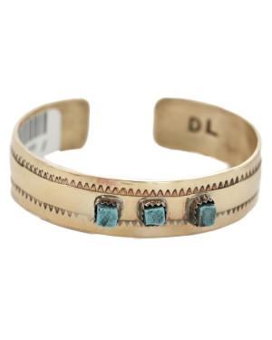 Certified Authentic Handmade Navajo Natural Turquoise Native American Brass Bracelet 24495-1 Certified Authentic Handmade Navajo Natural Turquoise Native American Brass Bracelet 24495-1