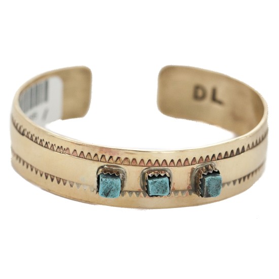 Certified Authentic Handmade Navajo Natural Turquoise Native American Brass Bracelet 24495-1