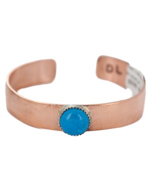 Certified Authentic Handmade Navajo Natural Turquoise Native American Pure Copper Bracelet 24494-4