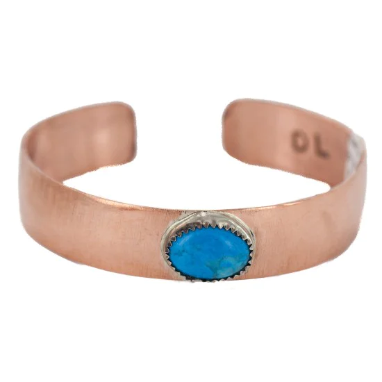 Handmade Navajo Natural Turquoise Native American Pure Copper Bracelet 24494-7 Handmade Navajo Natural Turquoise Native American Pure Copper Bracelet 24494-7