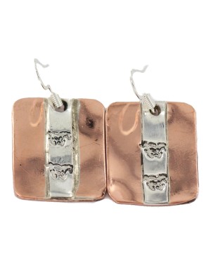 Certified Authentic Horse .925 Sterling Silver Handmade Navajo Native American Pure Copper Dangle Earrings 18249-2