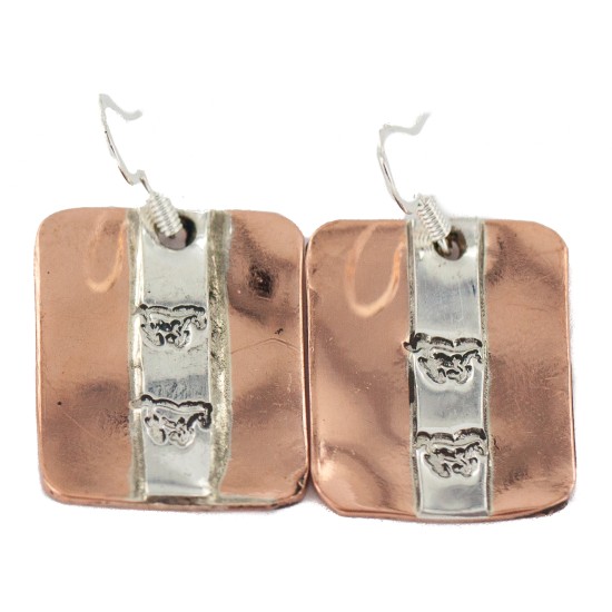 Certified Authentic Horse .925 Sterling Silver Handmade Navajo Native American Pure Copper Dangle Earrings 18249-2