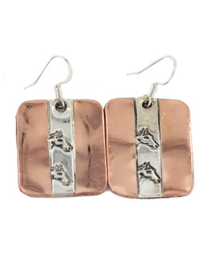 Certified Authentic Horse Head Handmade .925 Sterling Silver Navajo Native American Pure Copper Dangle Earrings 18249-6