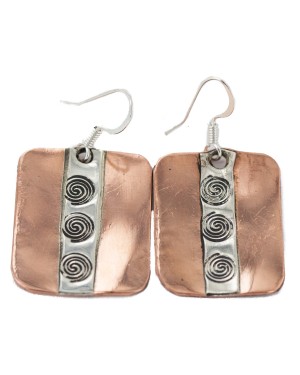 Certified Authentic Maze .925 Sterling Silver Handmade Navajo Native American Pure Copper Dangle Earrings 18249-3