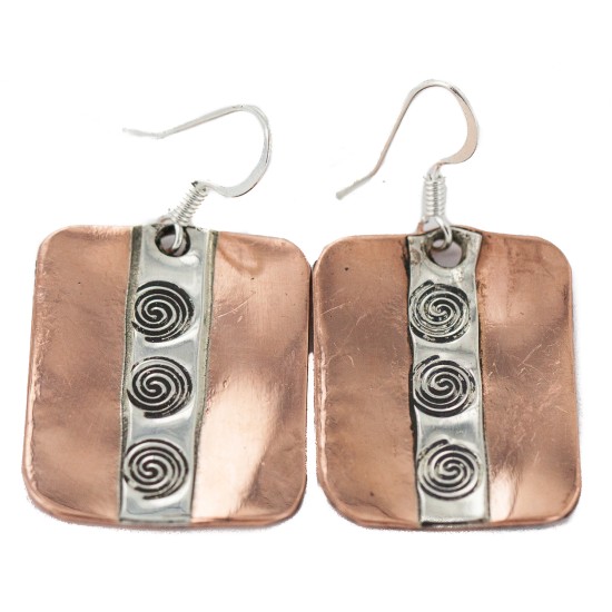 Certified Authentic Maze .925 Sterling Silver Handmade Navajo Native American Pure Copper Dangle Earrings 18249-3