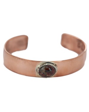Certified Authentic Navajo Handmade Natural Jasper Native American Pure Copper Bracelet 24494-3
