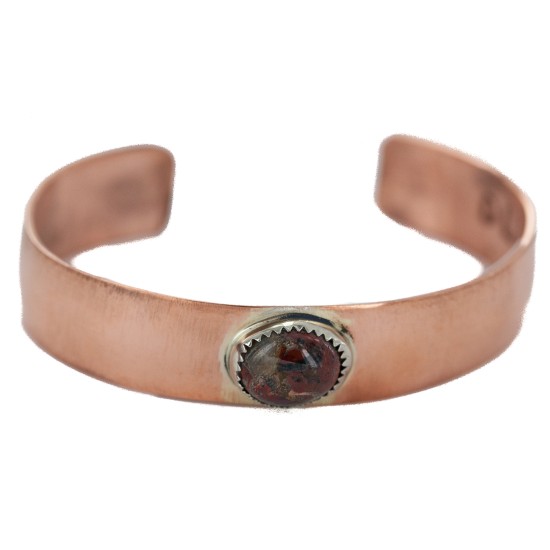 Certified Authentic Navajo Handmade Natural Jasper Native American Pure Copper Bracelet 24494-3