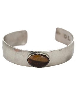 Certified Authentic Navajo Handmade Natural Tigers Eye Native American Nickel Bracelet 24494-11