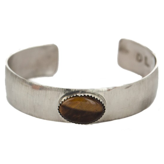 Certified Authentic Navajo Handmade Natural Tigers Eye Native American Nickel Bracelet 24494-11