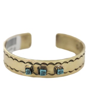 Certified Authentic Navajo Handmade Natural Turquoise Native American Brass Bracelet 24495-2 Certified Authentic Navajo Handmade Natural Turquoise Native American Brass Bracelet 24495-2