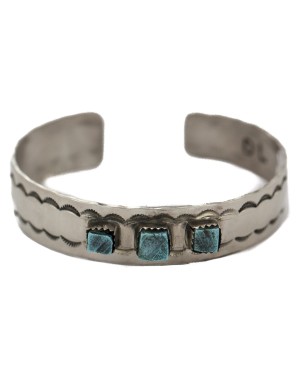 Certified Authentic Navajo Handmade Natural Turquoise Native American Nickel Bracelet 24494-12