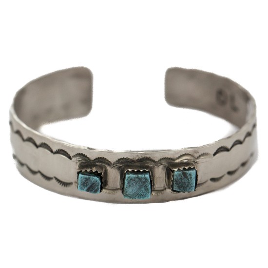 Certified Authentic Navajo Handmade Natural Turquoise Native American Nickel Bracelet 24494-12