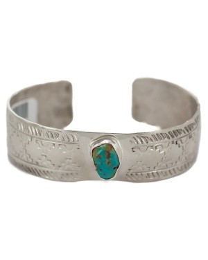 Certified Authentic Navajo Handmade Natural Turquoise Native American Nickel Bracelet 24494-9