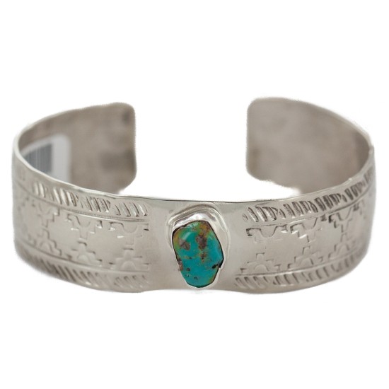 Certified Authentic Navajo Handmade Natural Turquoise Native American Nickel Bracelet 24494-9