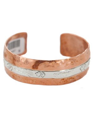 Hammered Bear Feather Certified Authentic .925 Sterling Silver Mountain Handmade Navajo Native American Pure Copper Bracelet 24497-6