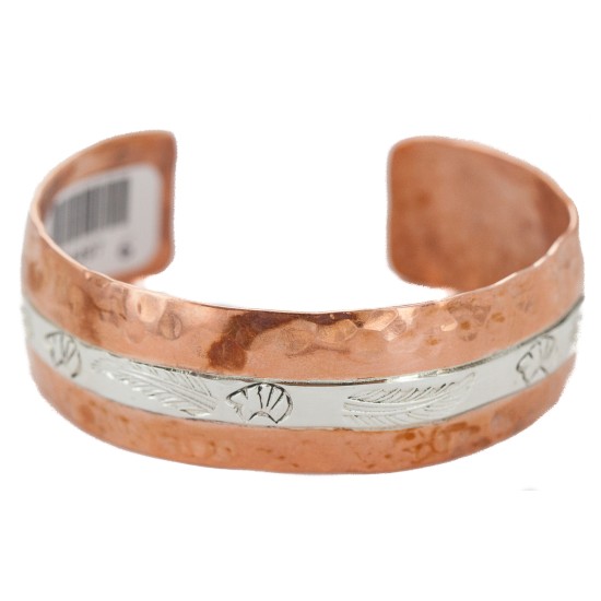 Hammered Bear Feather Certified Authentic .925 Sterling Silver Mountain Handmade Navajo Native American Pure Copper Bracelet 24497-6
