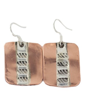 Handmade .925 Sterling Silver Certified Authentic Navajo Native American Pure Copper Dangle Earrings 18249-1