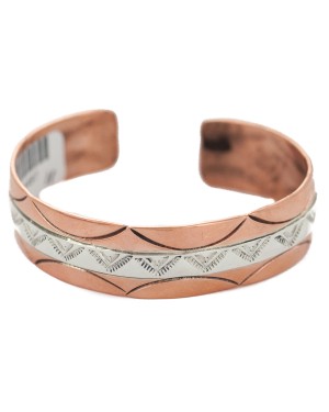 Mountain Certified Authentic .925 Sterling Silver Handmade Navajo Native American Pure Copper Bracelet 24497-11