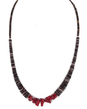 Navajo .925 Sterling Silver Certified Authentic Natural Graduated Heishi Coral Native American Necklace 750205-3