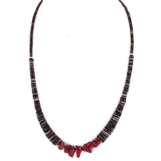 Navajo .925 Sterling Silver Certified Authentic Natural Graduated Heishi Coral Native American Necklace 750205-3
