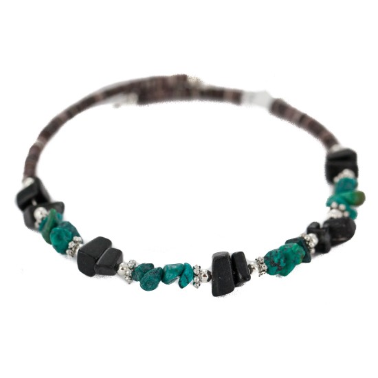 Navajo Certified Authentic Natural Turquoise Heishi Black Onyx Native American Adjustable Wrap Bracelet 13150