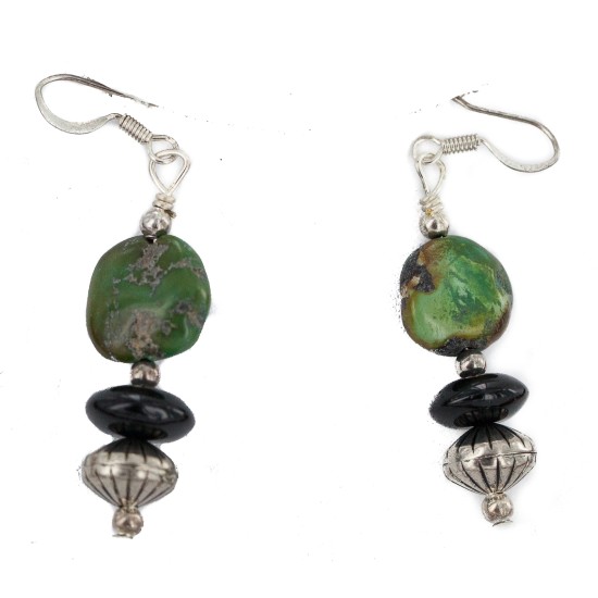 .925 Sterling Silver Hooks Certified Authentic Navajo Natural Turquoise Red Jasper Black Onyx Native American Set 750208-2-18251-3