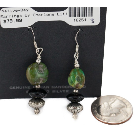 .925 Sterling Silver Hooks Certified Authentic Navajo Natural Turquoise Red Jasper Black Onyx Native American Set 750208-2-18251-3
