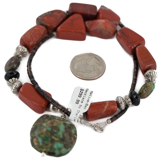 .925 Sterling Silver Hooks Certified Authentic Navajo Natural Turquoise Red Jasper Black Onyx Native American Set 750208-2-18251-3