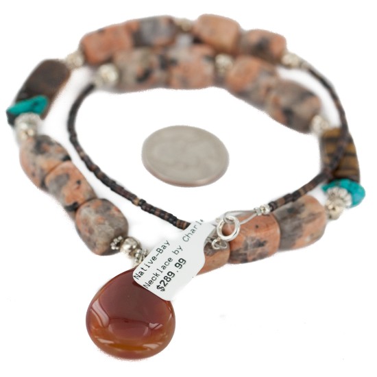 .925 Sterling Silver Certified Authentic Navajo Natural Turquoise Jasper Tigers Eye Native American Necklace 750209-9 .925 Sterling Silver Certified Authentic Navajo Natural Turquoise Jasper Tigers Eye Native American Necklace 750209-9