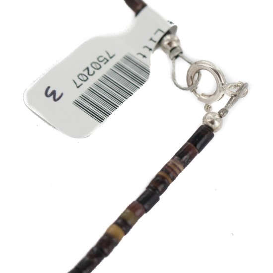 Carved Fetish Bear .925 Sterling Silver Certified Authentic Navajo Natural Turquoise Goldstone Agate Native American Necklace 750207-3