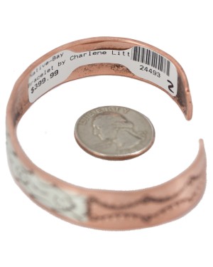 Certified Authentic .925 Sterling Silver Bear Feather Handmade Navajo Native American Pure Copper Bracelet 24493-2